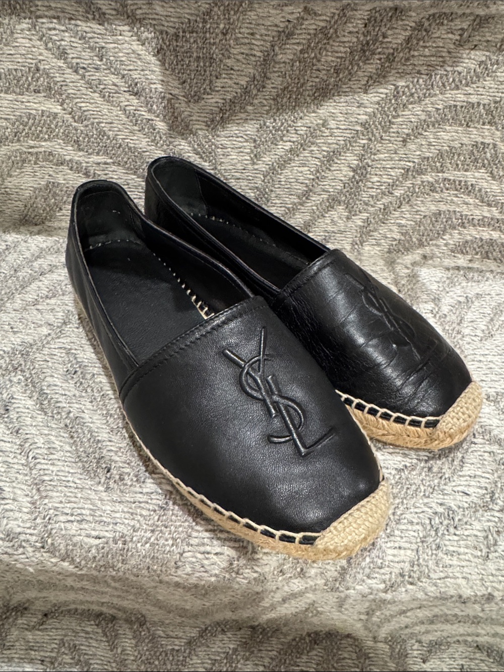 Saint Laurent Black Leather Espadrille Flats